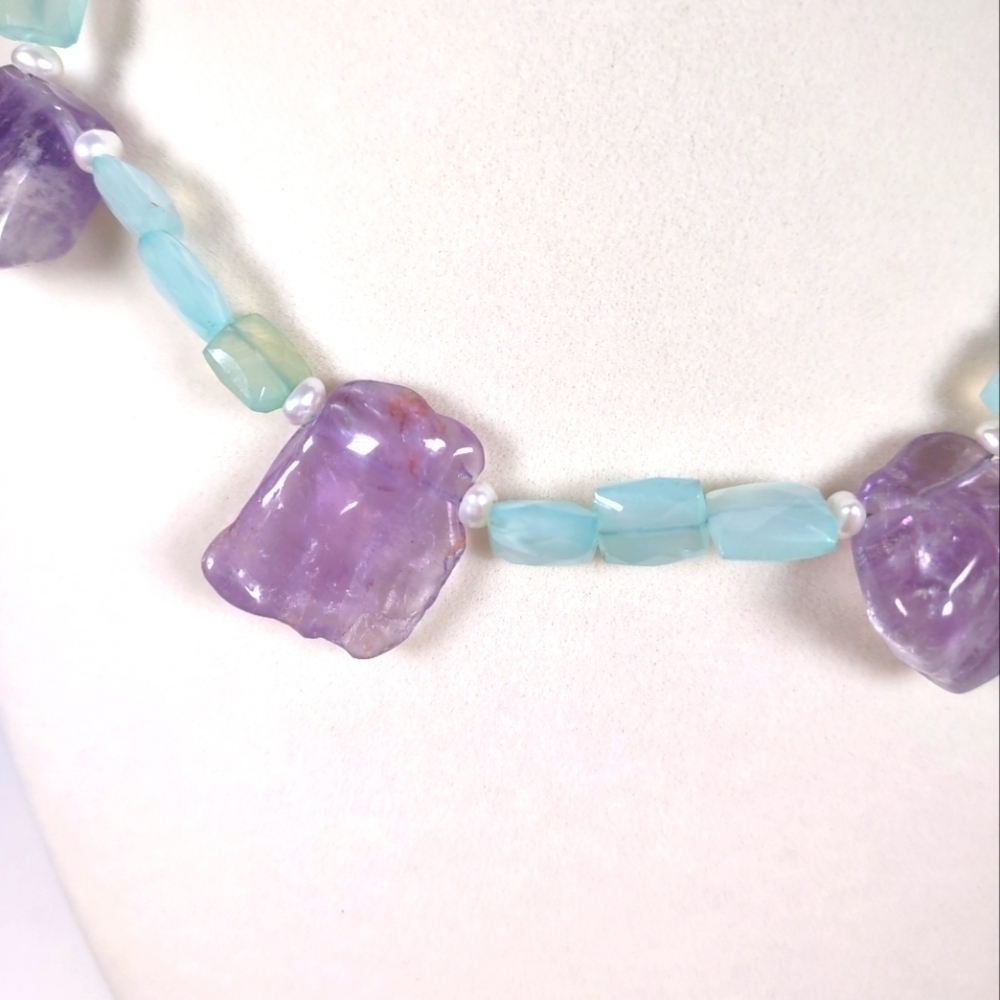 Vintage Amethyst and Facetted Fluorite Choker 15" - Picture 4 of 7